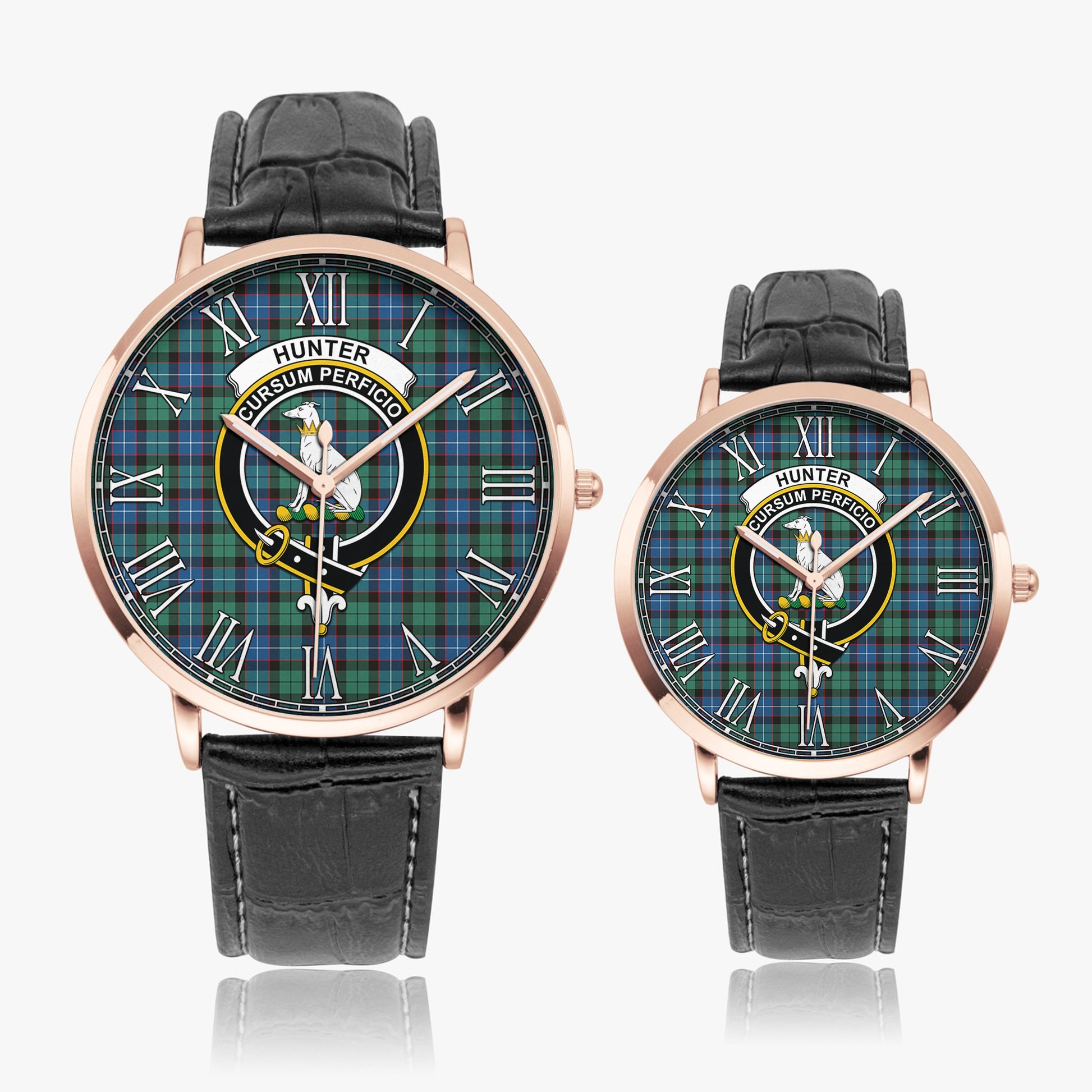 Hunter Ancient Tartan Family Crest Leather Strap Quartz Watch - Tartanvibesclothing