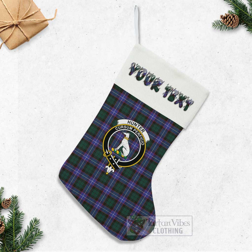 Tartan Vibes Clothing Hunter (Hunterston) Tartan Family Crest Christmas Stocking with Personalized Text