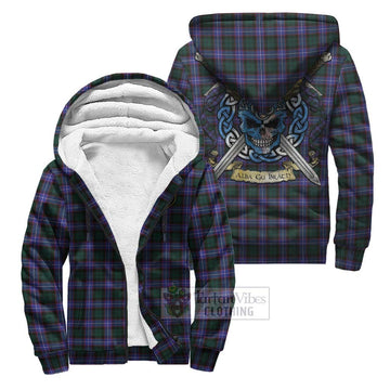 Hunter (Hunterston) Tartan Sherpa Hoodie with Family Crest Celtic Skull Style