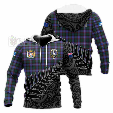 Hunter (Hunterston) Crest Tartan Knitted Hoodie with New Zealand Silver Fern Half Style