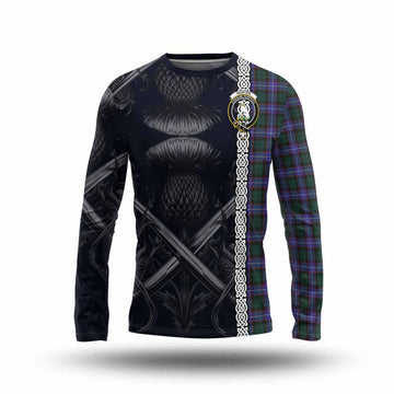 Hunter (Hunterston) Tartan Long Sleeve T-Shirt with Family Crest Cross Sword Thistle Celtic Vibes