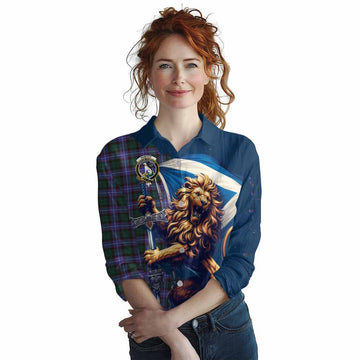 Hunter (Hunterston) Tartan Family Crest Women's Casual Shirt with Scottish Majestic Lion