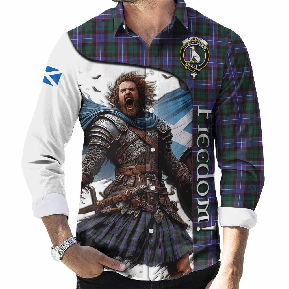 Tartan Vibes Clothing Hunter (Hunterston) Crest Tartan Long Sleeve Button Shirt Inspired by the Freedom of Scottish Warrior