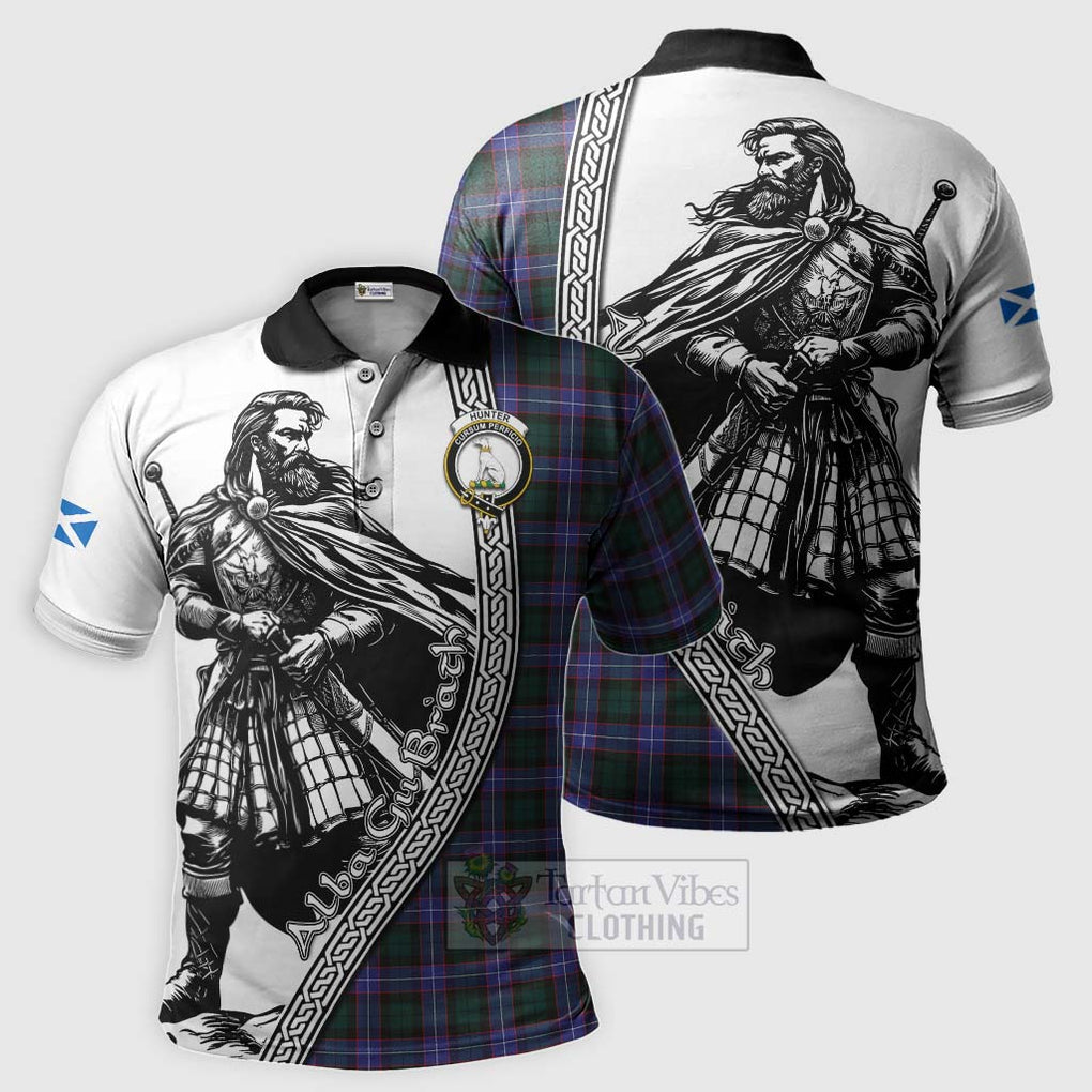 Tartan Vibes Clothing Hunter (Hunterston) Tartan Clan Crest Polo Shirt with Highlander Warrior Celtic Style