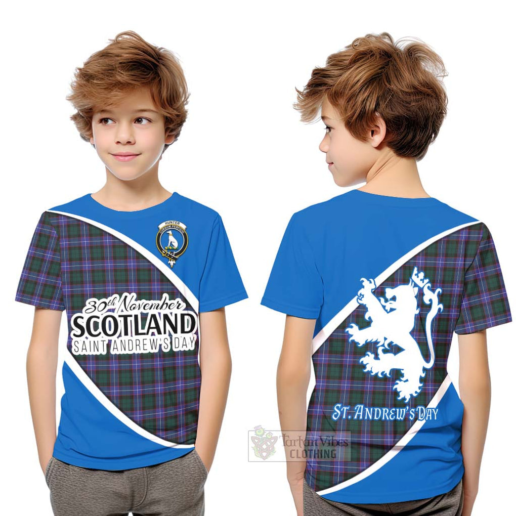 Tartan Vibes Clothing Hunter (Hunterston) Family Crest Tartan Kid T-Shirt Celebrate Saint Andrew's Day in Style