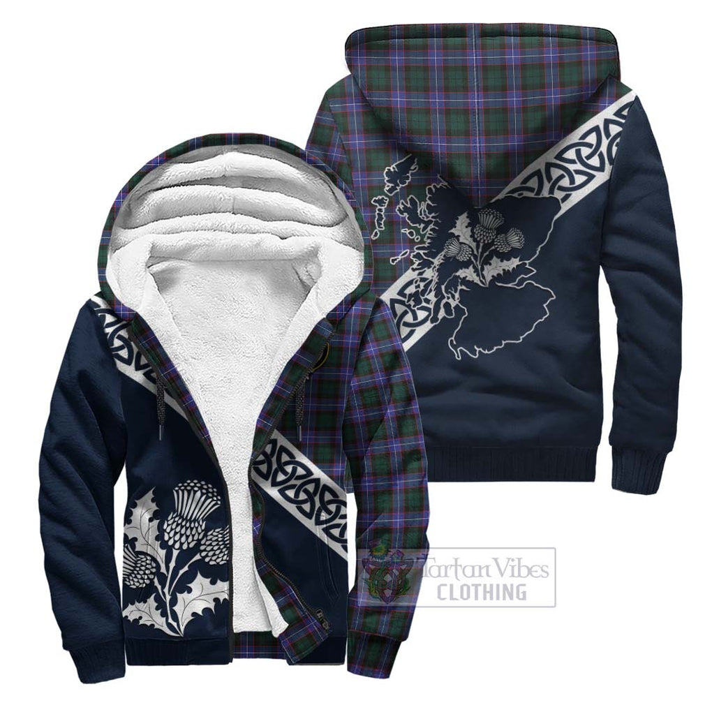 Tartan Vibes Clothing Hunter (Hunterston) Tartan Sherpa Hoodie Featuring Thistle and Scotland Map