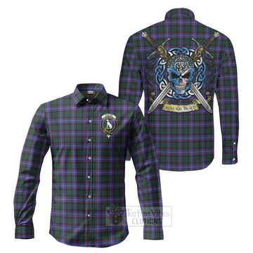 Hunter (Hunterston) Tartan Long Sleeve Button Shirt with Family Crest Celtic Skull Style