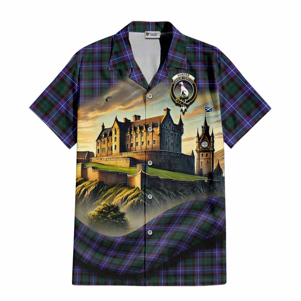 Hunter (Hunterston) Tartan Family Crest Hawaiian Shirt with Scottish Ancient Castle Style Kid - Tartan Vibes Clothing