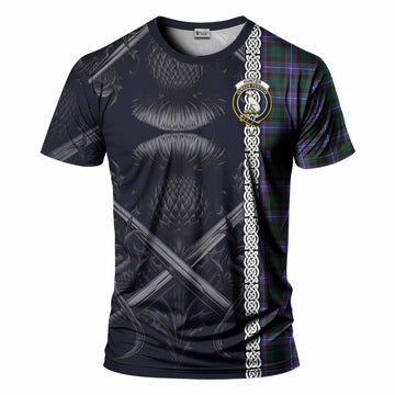 Hunter (Hunterston) Tartan T-Shirt with Family Crest Cross Sword Thistle Celtic Vibes