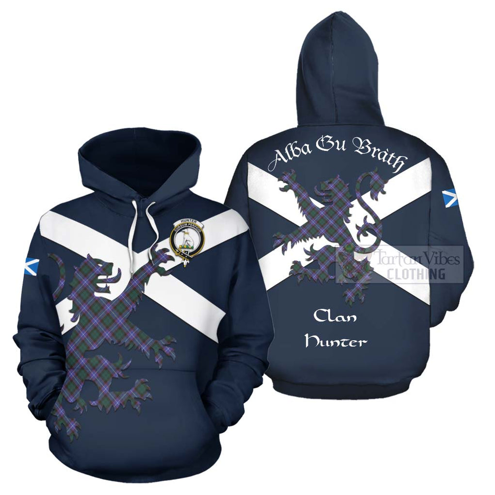 Tartan Vibes Clothing Hunter (Hunterston) Tartan Lion Rampant Hoodie – Proudly Display Your Heritage with Alba Gu Brath and Clan Name