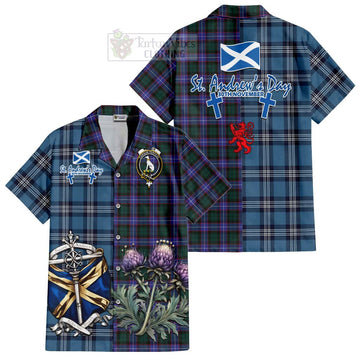 Hunter (Hunterston) Tartan Short Sleeve Button Shirt Happy St. Andrew's Day Half Tartan Style