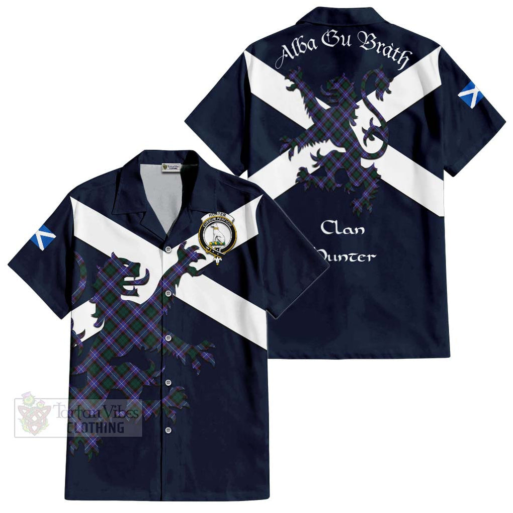 Tartan Vibes Clothing Hunter (Hunterston) Tartan Lion Rampant Short Sleeve Button Shirt – Proudly Display Your Heritage with Alba Gu Brath and Clan Name