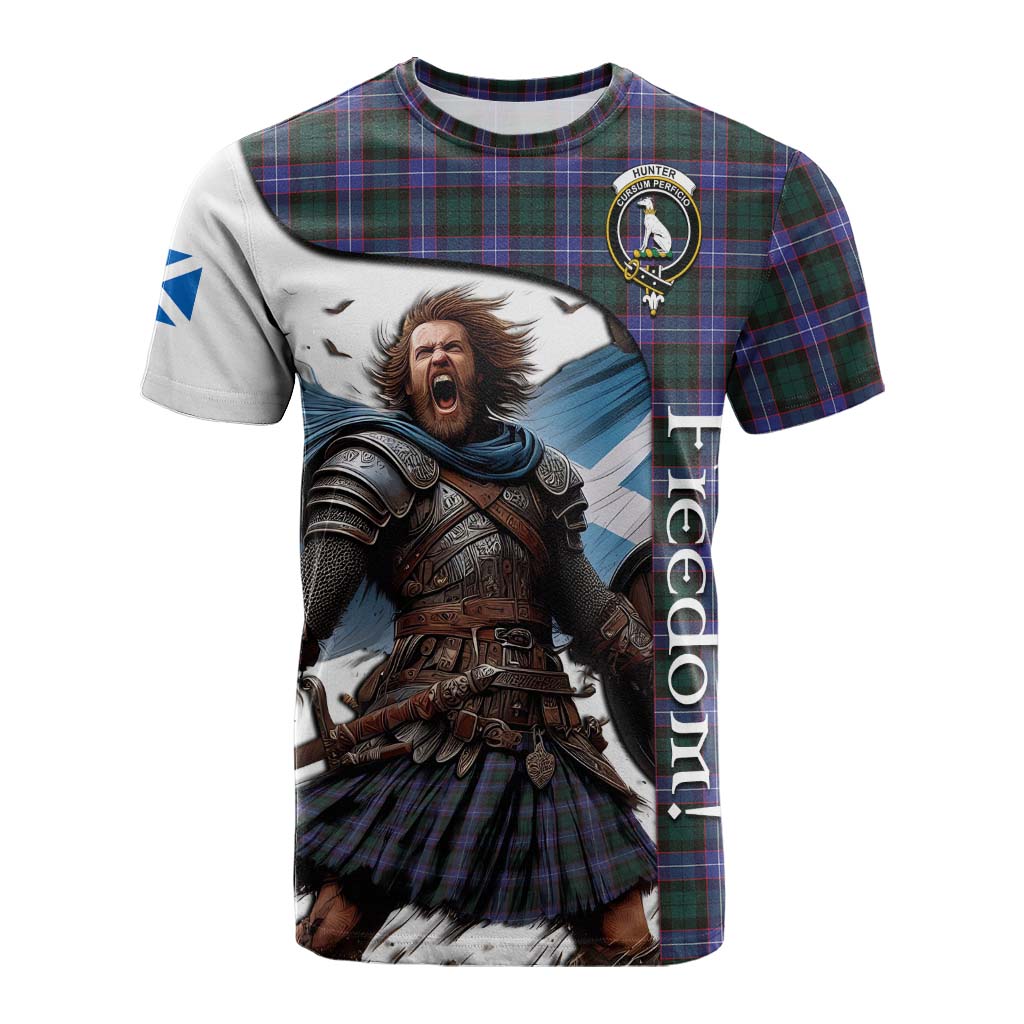 Tartan Vibes Clothing Hunter (Hunterston) Crest Tartan Cotton T-shirt Inspired by the Freedom of Scottish Warrior