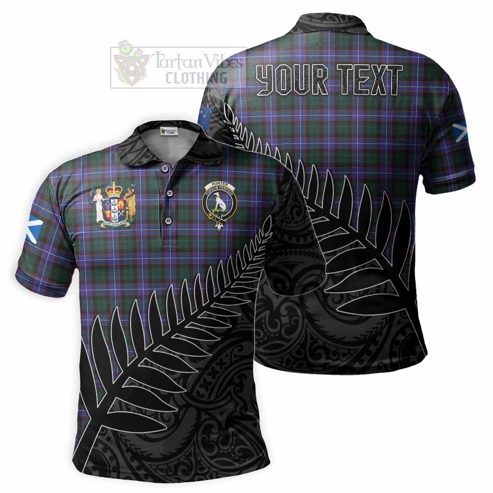 Tartan Vibes Clothing Hunter (Hunterston) Crest Tartan Polo Shirt with New Zealand Silver Fern Half Style