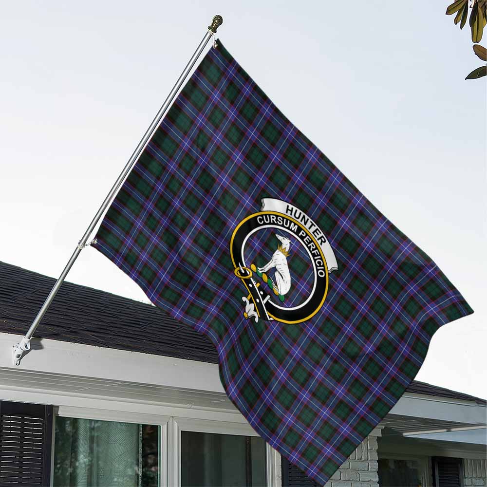 Tartan Vibes Clothing Hunter (Hunterston) Tartan House Flag with Family Crest