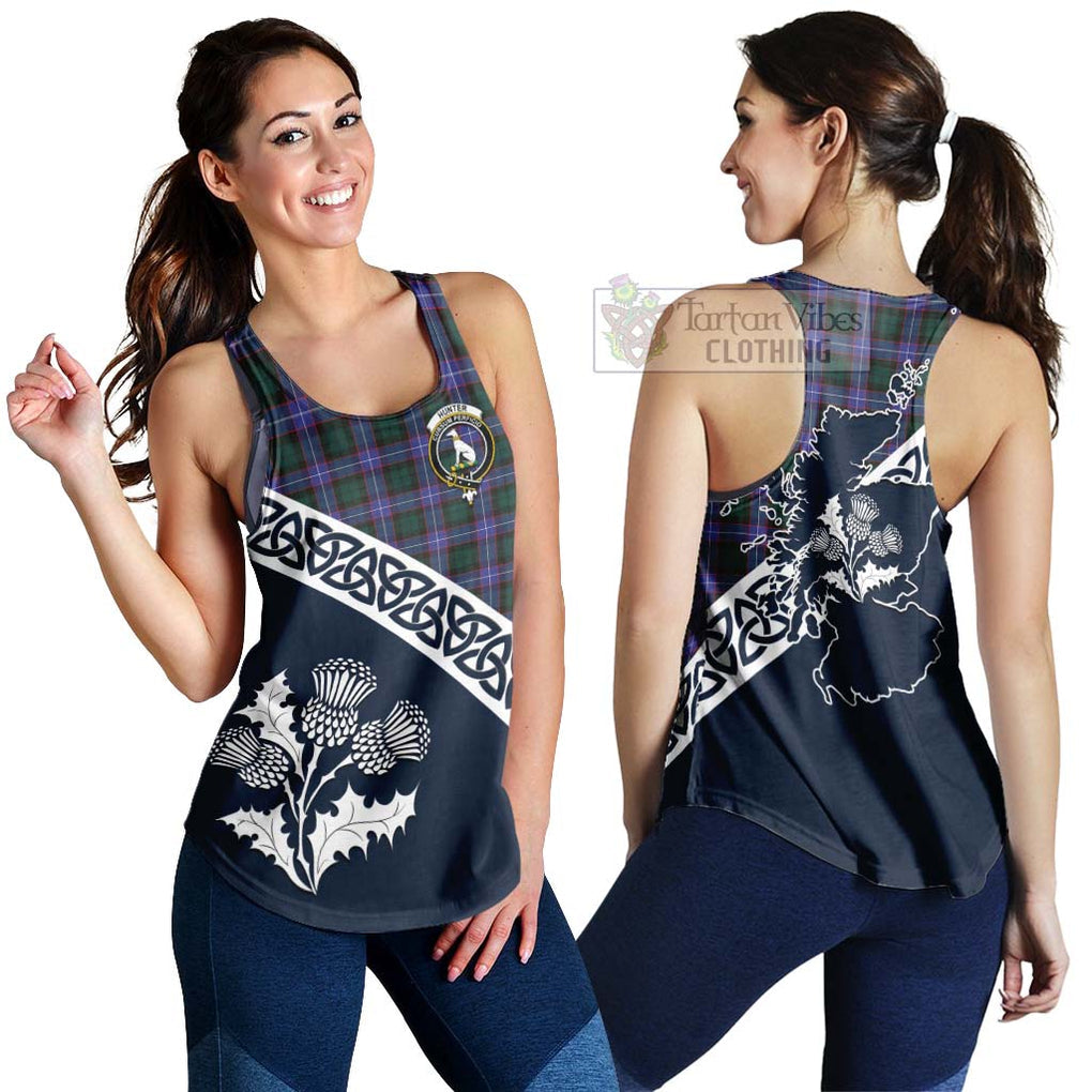 Tartan Vibes Clothing Hunter (Hunterston) Tartan Women's Racerback Tanks Featuring Thistle and Scotland Map