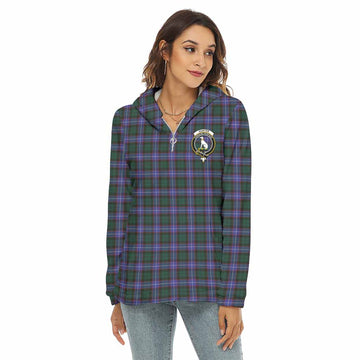 Hunter (Hunterston) Tartan Women's Borg Fleece Hoodie with Half Zip with Family Crest Female - Tartan Vibes Clothing