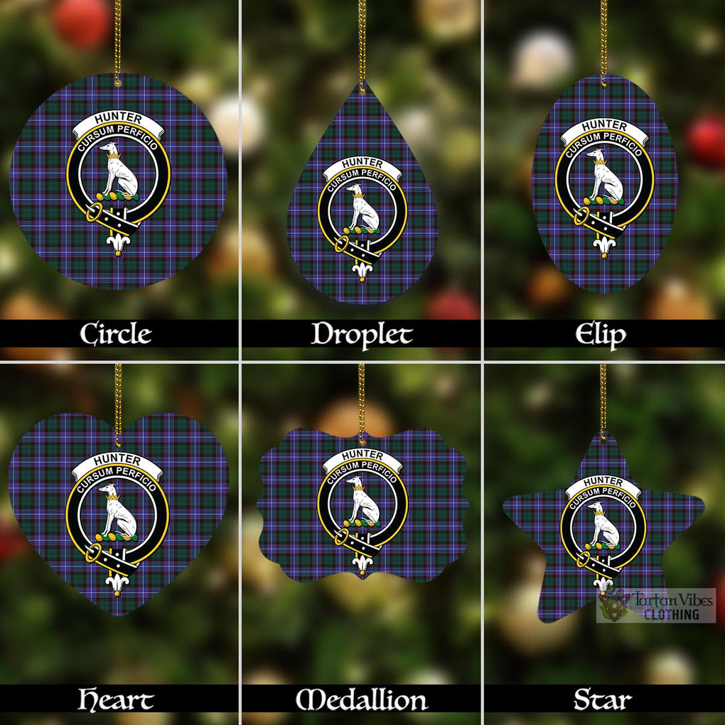 Tartan Vibes Clothing Hunter (Hunterston) Tartan Christmas Aluminium Ornament with Family Crest