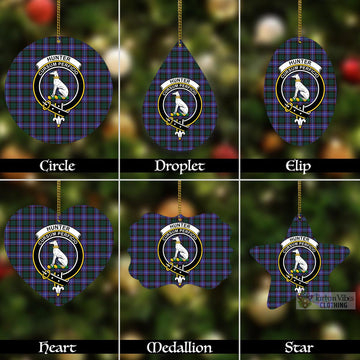 Hunter (Hunterston) Tartan Christmas Aluminium Ornament with Family Crest