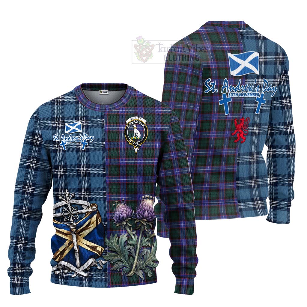 Tartan Vibes Clothing Hunter (Hunterston) Tartan Knitted Sweater Happy St. Andrew's Day Half Tartan Style