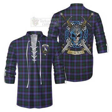 Hunter (Hunterston) Tartan Ghillie Kilt Shirt with Family Crest Celtic Skull Style