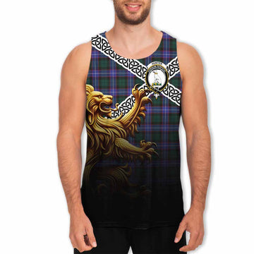 Hunter (Hunterston) Crest Tartan Men's Tank Top with Golden Lion Emblem Celtic Style Men - Tartan Vibes Clothing