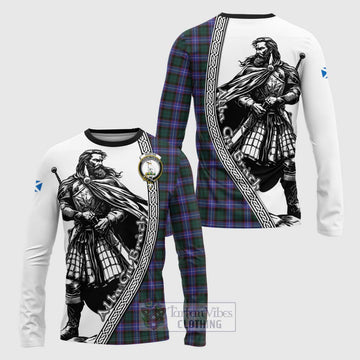 Hunter (Hunterston) Tartan Clan Crest Long Sleeve T-Shirt with Highlander Warrior Celtic Style