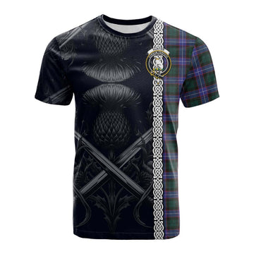 Hunter (Hunterston) Tartan Cotton T-shirt with Family Crest Cross Sword Thistle Celtic Vibes