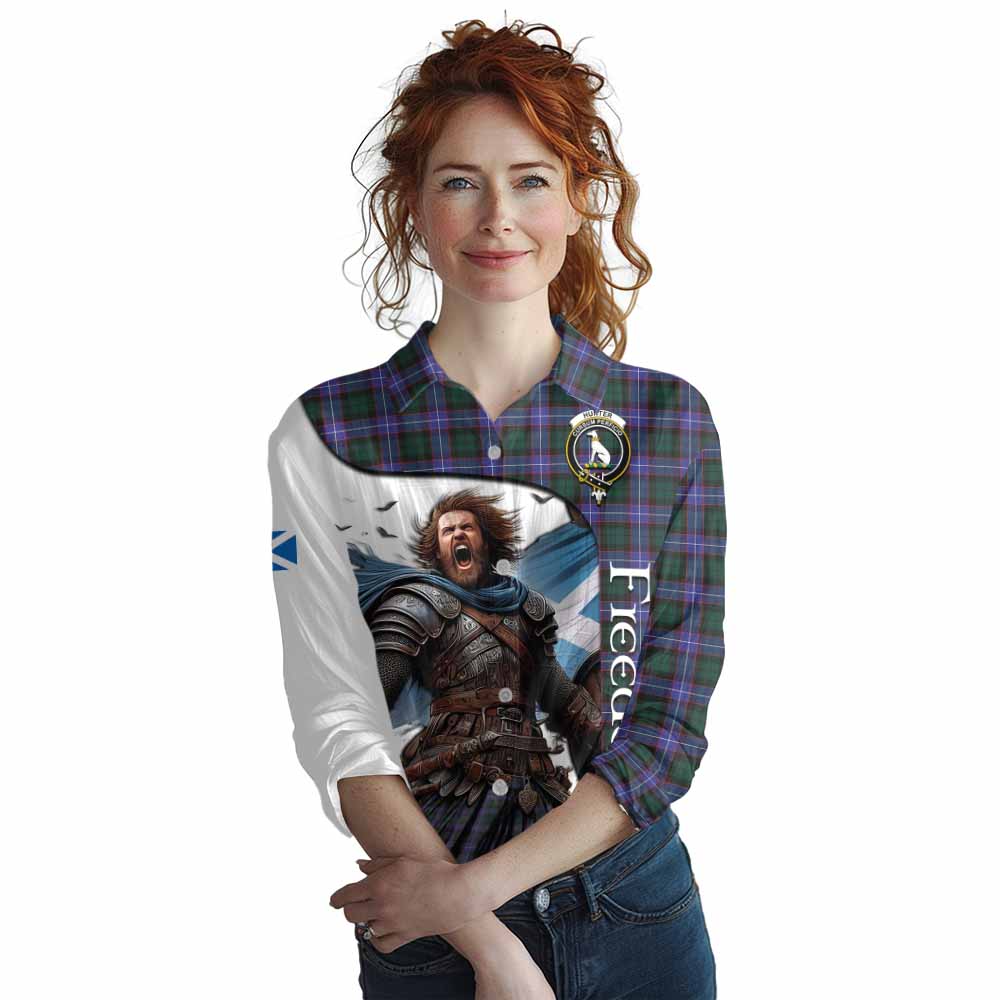 Tartan Vibes Clothing Hunter (Hunterston) Crest Tartan Women's Casual Shirt Inspired by the Freedom of Scottish Warrior