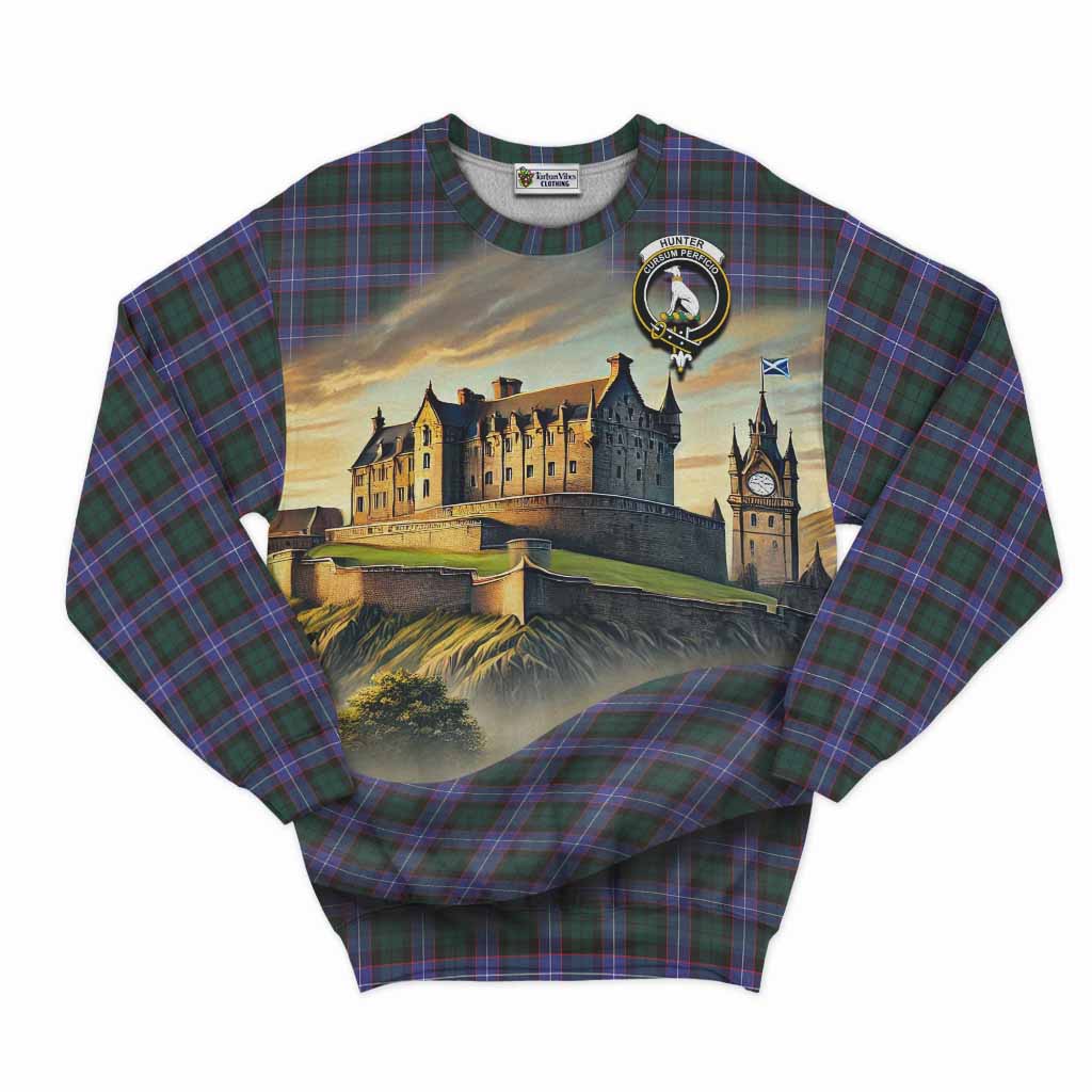 Hunter (Hunterston) Tartan Family Crest Sweatshirt with Scottish Ancient Castle Style Unisex - Tartan Vibes Clothing