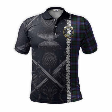 Hunter (Hunterston) Tartan Polo Shirt with Family Crest Cross Sword Thistle Celtic Vibes