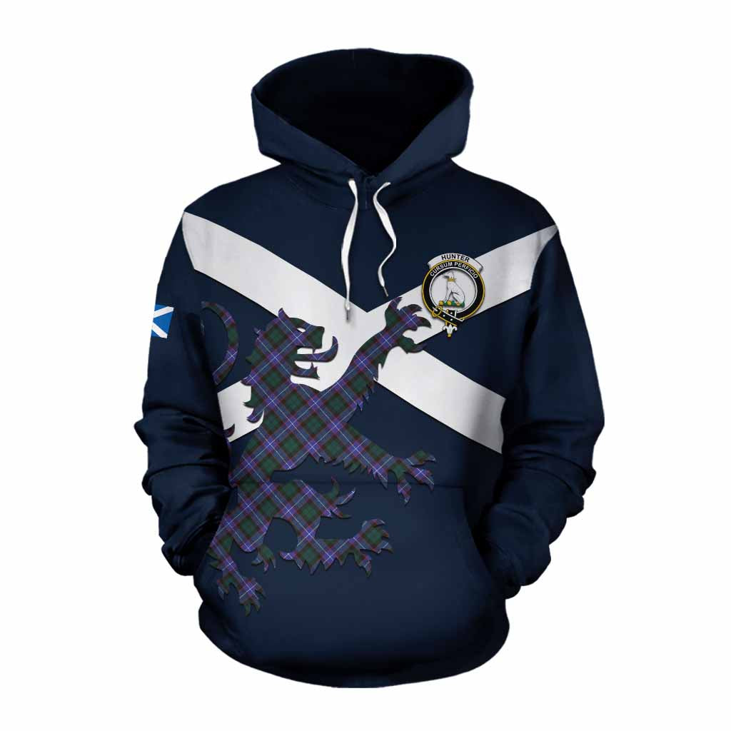 Tartan Vibes Clothing Hunter (Hunterston) Tartan Lion Rampant Cotton Hoodie Proudly Display Your Heritage with Alba Gu Brath and Clan Name