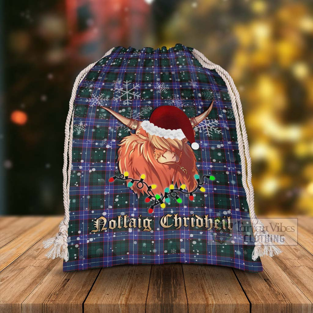 Tartan Vibes Clothing Hunter (Hunterston) Tartan Christmas Santa's Bag with Highland Cow