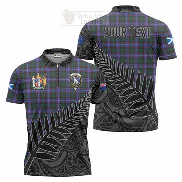 Hunter (Hunterston) Crest Tartan Zipper Polo Shirt with New Zealand Silver Fern Half Style