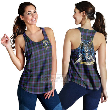 Hunter (Hunterston) Tartan Women's Racerback Tanks with Family Crest Celtic Skull Style