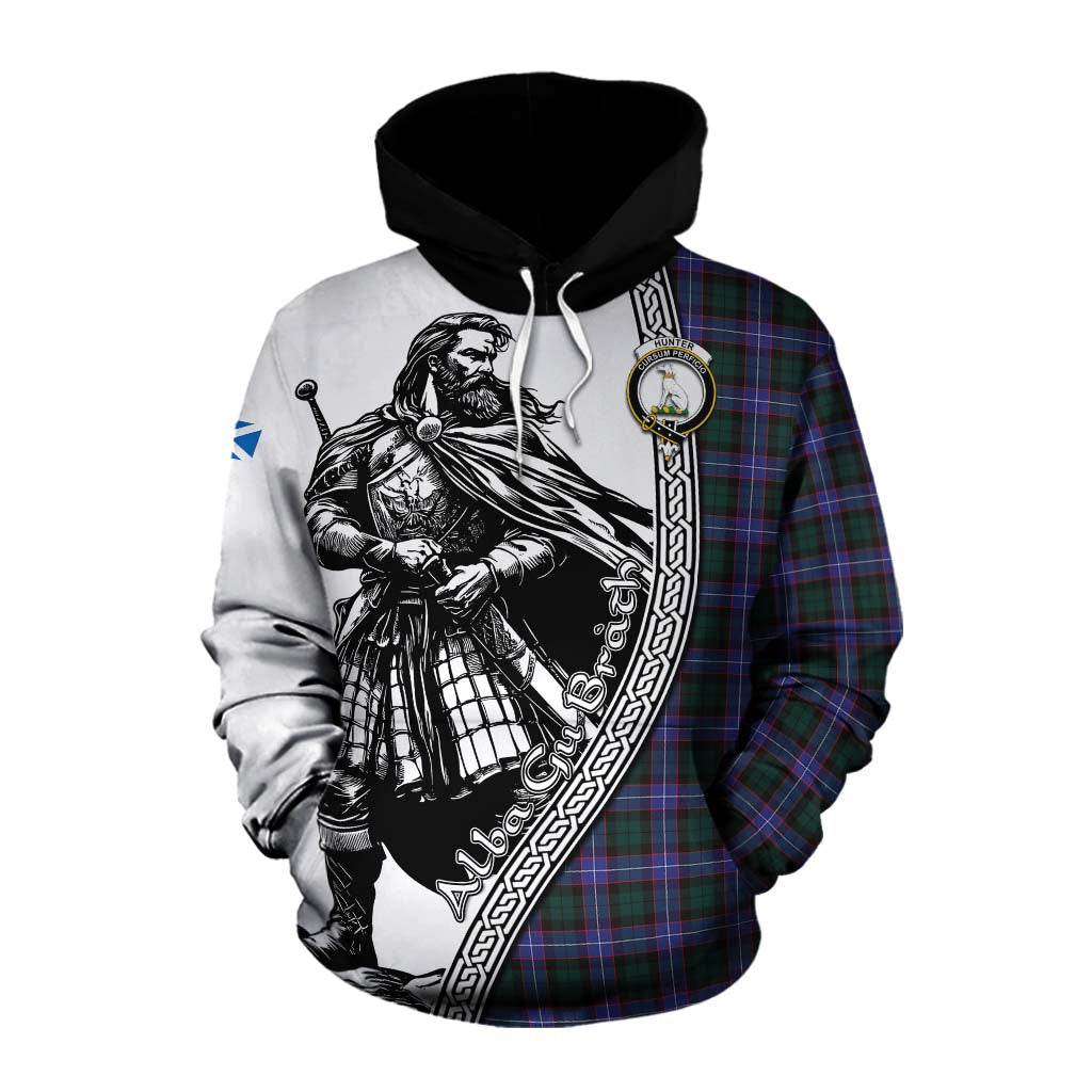 Tartan Vibes Clothing Hunter (Hunterston) Tartan Clan Crest Cotton Hoodie with Highlander Warrior Celtic Style