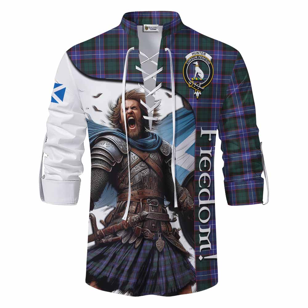 Tartan Vibes Clothing Hunter (Hunterston) Crest Tartan Ghillie Kilt Shirt Inspired by the Freedom of Scottish Warrior