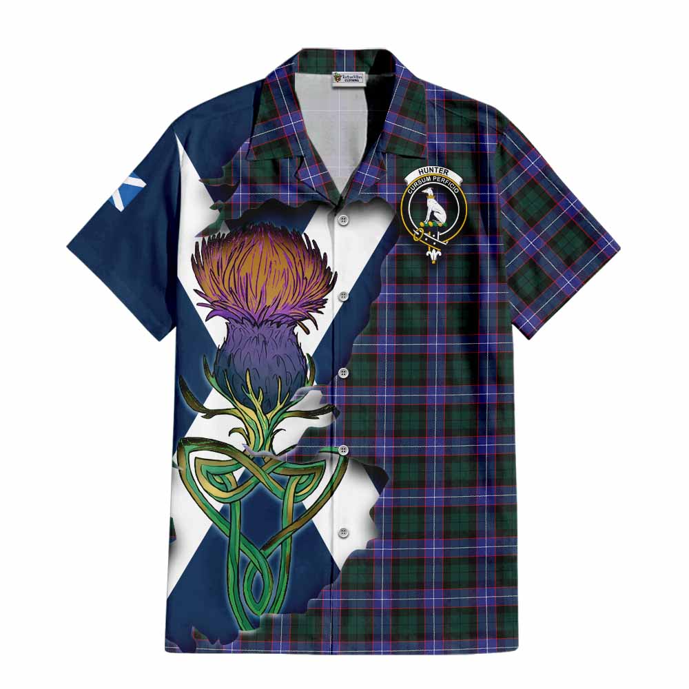 Hunter (Hunterston) Tartan Family Crest Hawaiian Shirt Scottish Thistle Celtic Inspired Kid - Tartan Vibes Clothing