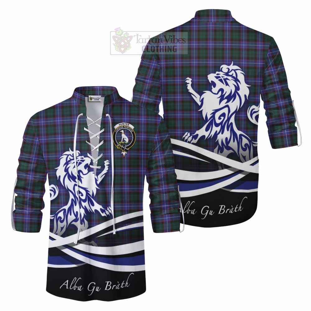 Tartan Vibes Clothing Hunter (Hunterston) Tartan Ghillie Kilt Shirt with Alba Gu Brath Regal Lion Emblem