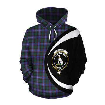 Hunter (Hunterston) Tartan Cotton Hoodie with Family Crest Circle Style