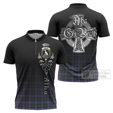 Hunter (Hunterston) Tartan Zipper Polo Shirt Featuring Alba Gu Brath Family Crest Celtic Inspired