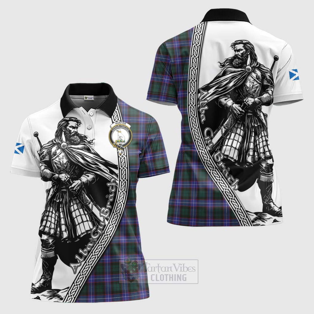 Tartan Vibes Clothing Hunter (Hunterston) Tartan Clan Crest Women's Polo Shirt with Highlander Warrior Celtic Style