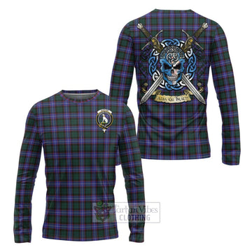 Hunter (Hunterston) Tartan Long Sleeve T-Shirt with Family Crest Celtic Skull Style