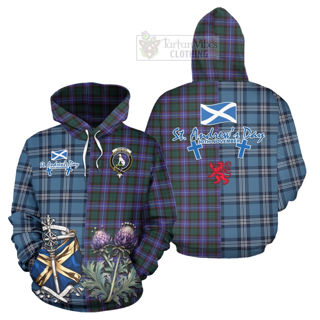 Tartan Vibes Clothing Hunter (Hunterston) Tartan Hoodie Happy St. Andrew's Day Half Tartan Style