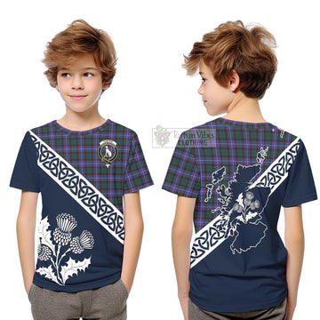 Hunter (Hunterston) Tartan Kid T-Shirt Featuring Thistle and Scotland Map