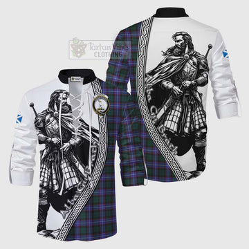 Hunter (Hunterston) Tartan Clan Crest Ghillie Kilt Shirt with Highlander Warrior Celtic Style