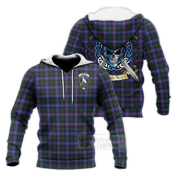 Hunter (Hunterston) Tartan Knitted Hoodie with Family Crest Celtic Skull Style