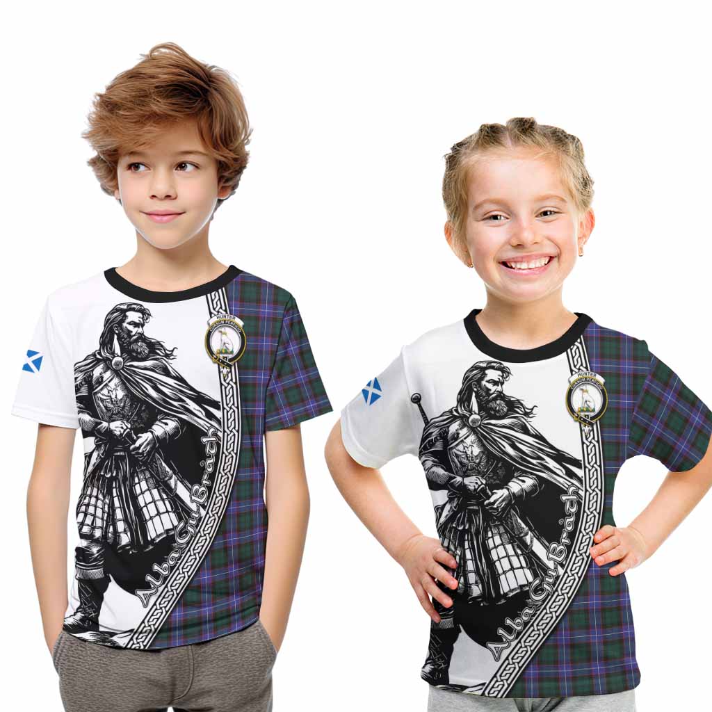 Hunter (Hunterston) Tartan Clan Crest Kid T-Shirt with Highlander Warrior Celtic Style