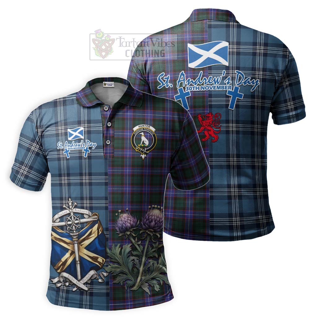 Tartan Vibes Clothing Hunter (Hunterston) Tartan Polo Shirt Happy St. Andrew's Day Half Tartan Style