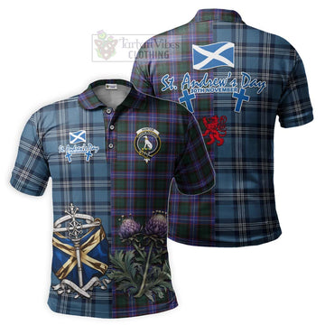 Hunter (Hunterston) Tartan Polo Shirt Happy St. Andrew's Day Half Tartan Style